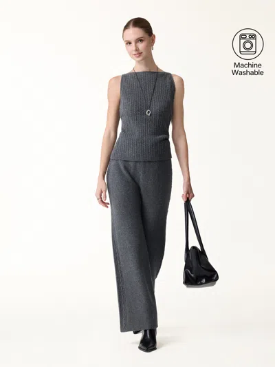 Oglmove 2pcs Set Sleeveless Cable-knit Sweater Tank & Drawstring Wide-leg Knit Pants In Gray