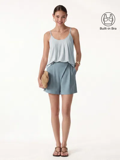 Oglmove 2pcs Set Spaghetti Bra Tank & A-line Shorts In Blue