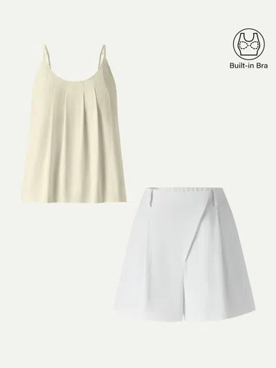 Oglmove 2pcs Set Spaghetti Bra Tank & A-line Shorts In Yellow
