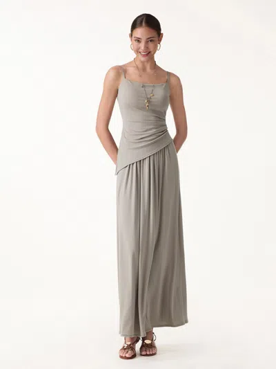 Oglmove 2pcs Set Spaghetti Bra Top With Side Slit & A-line Maxi Skirt With Pockets In Gray
