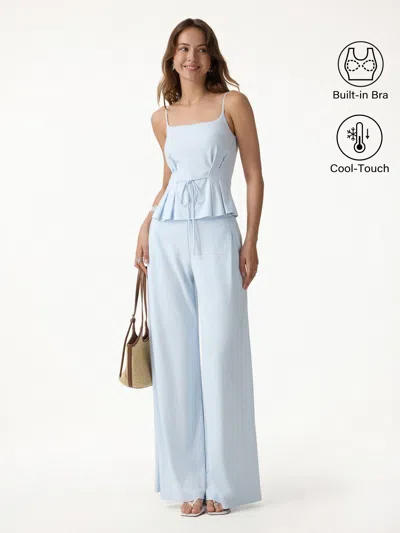 Oglmove 2pcs Set Spaghetti Brami & Wide Leg Pants With Pockets In Blue