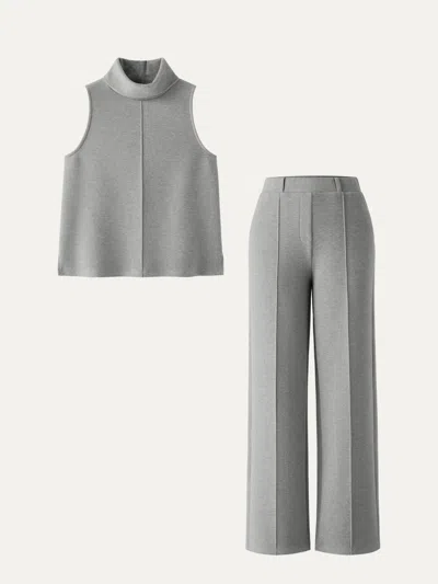 Oglmove 2pcs Set Split Hem Top & High Waisted Straight Leg Pant In Gray