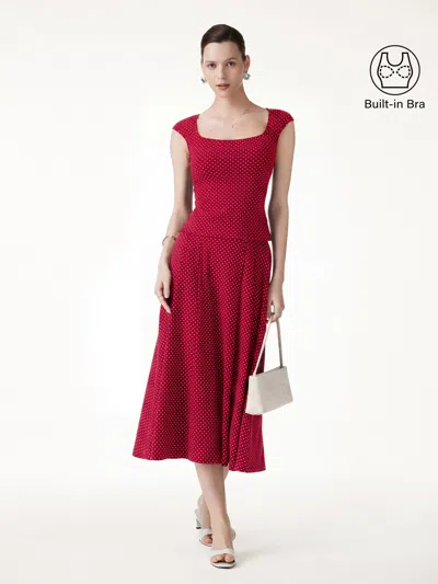 Oglmove 2pcs Set Square Neck Bra Top & Midi Skirt With Pockets In Red