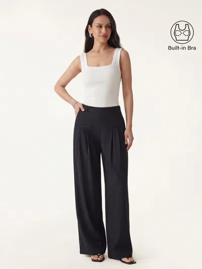 Oglmove 2pcs Set Square Open-back Bra Tank & Mid Rise Wide Leg Trouser With Pockets In Multi