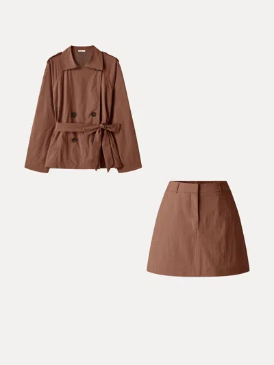 Oglmove 2pcs Set Trench Jacket With Pockets & Water-repellent High-rise Skort In Rust Burn Orange