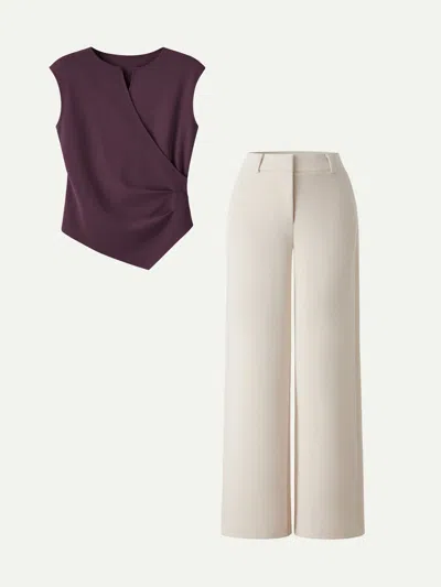 Oglmove 2pcs Set Tucked Angled Tank & Mid Rise Wide Leg Trousers