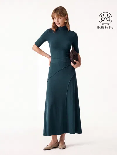 Oglmove 2pcs Set Turtleneck Bra Top & Drapey A-line Maxi Skirt In Forest Night