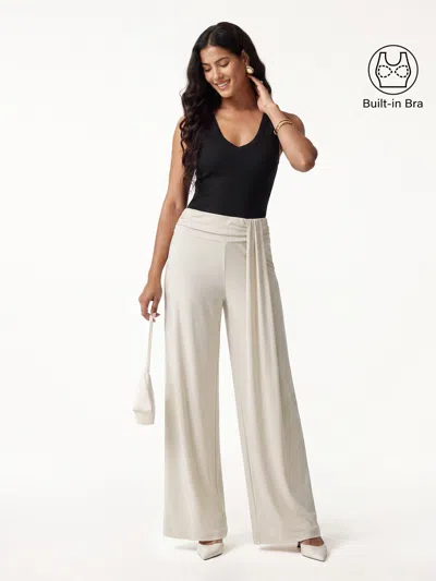 Oglmove 2pcs Set V-neck Bra Tank & Mid-rise Wide-leg Lounge Pants In Black/morning Mist