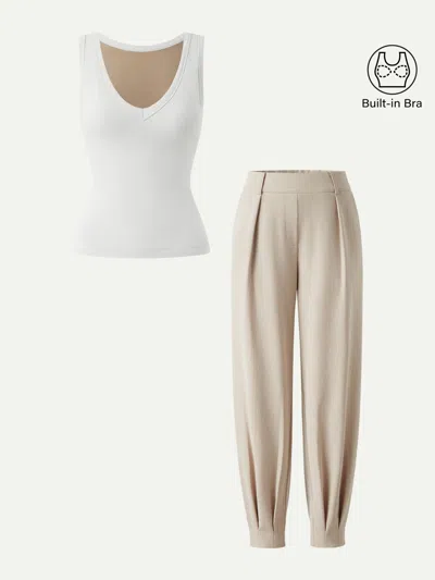 Oglmove 2pcs Set V-neck Bra Tank & Tapered Pant In Multi