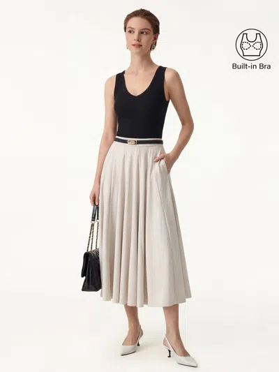 Oglmove 2pcs Set V-neck Bra Tank & Volume Skirt With Pockets