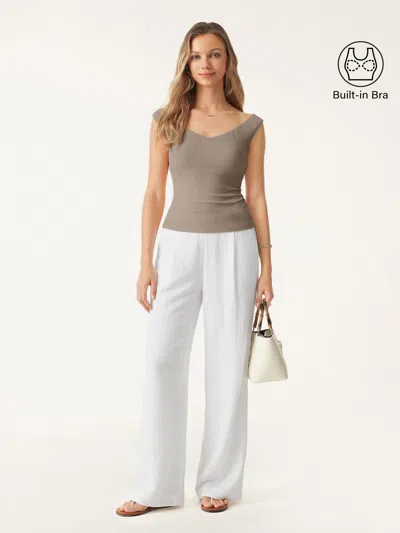 Oglmove 2pcs Set V-neck Bra Top & Mid Rise Wide Leg Pant With Pockets