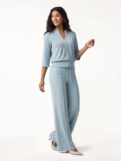 Oglmove 2pcs Set V-neck Elbow Sleeve Bam Top & High-rise Flare Pants With Pockets In Purple