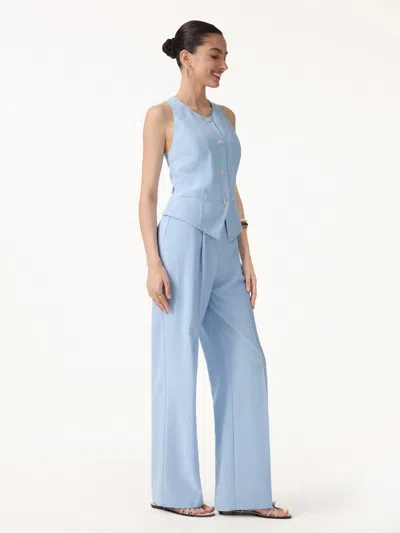 Oglmove 2pcs Set Waistcoat With Pockets & Wide Leg Pants In Blue