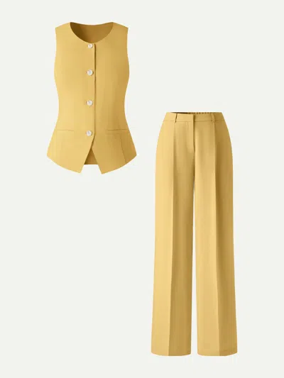 Oglmove 2pcs Set Waistcoat With Pockets & Wide Leg Pants In Yellow