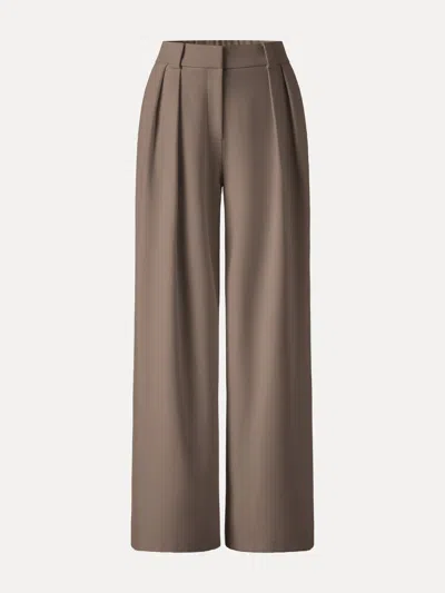 Oglmove 4-way Stretch Drapey Mid Rise Wide Leg Work Pants In Brown