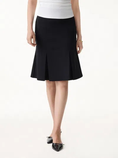 Oglmove 4-way Stretch Knee Length Pleated Flare Skirt In Black