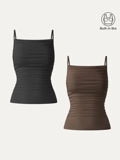 Oglmove Adjustable Spaghetti Straps Side Ruched New Airy Bra Tank