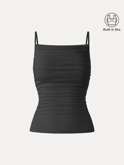 Oglmove Adjustable Spaghetti Straps Side Ruched New Airy Bra Tank In Black