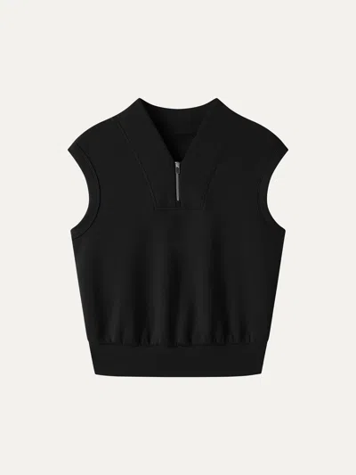 Oglmove Air Cotton Quarter-zip Banded Hem Travel Top In Black