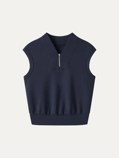 Oglmove Air Cotton Quarter-zip Banded Hem Travel Top In Navy
