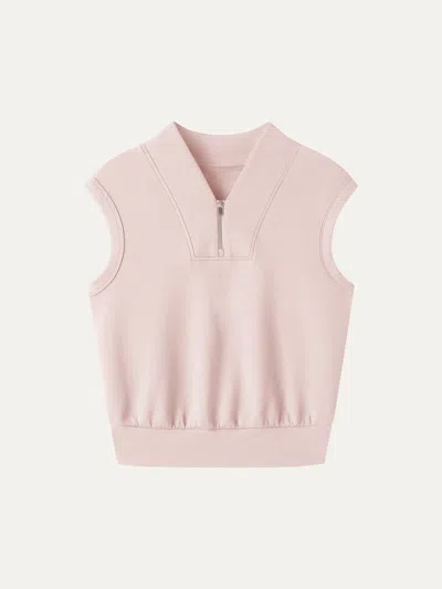 Oglmove Air Cotton Quarter-zip Banded Hem Travel Top In Pink