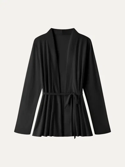 Oglmove Airy Soft Open Front Cardigan With Tie In Black