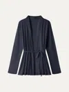 Oglmove Airy Soft Open Front Cardigan With Tie In Blue
