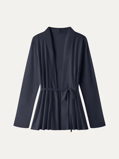 Oglmove Airy Soft Open Front Cardigan With Tie In Blue