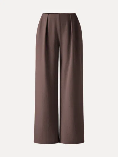 Oglmove Airy Stretch Linen Wide Flare Pant With Pockets In Brown