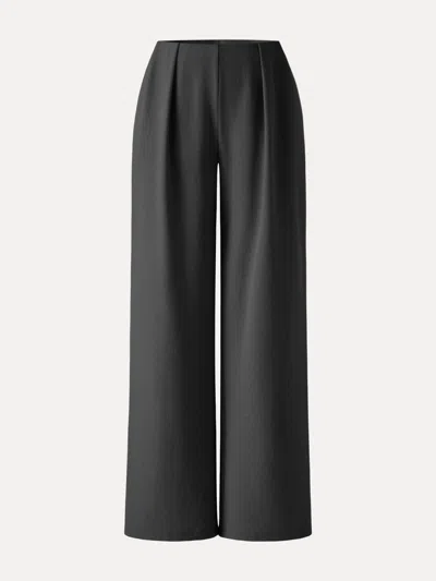 Oglmove Airy Stretch Linen Wide Flare Pants With Pockets In Black