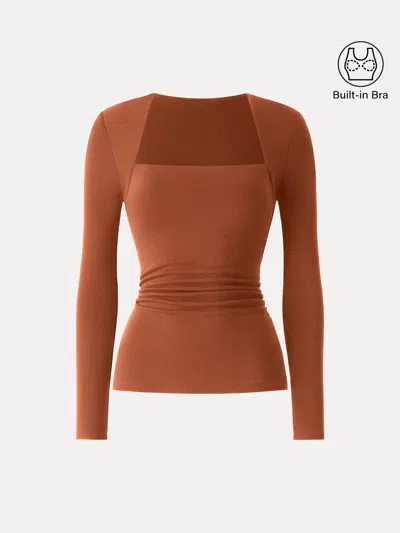 Oglmove Angular Square Neck Side Ruched Bra Top In Orange