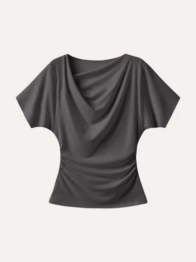 Oglmove Asymmetrical Cowl Neck Ruched Top In Black