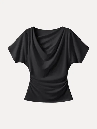 Oglmove Asymmetrical Cowl Neck Ruched Top In Black
