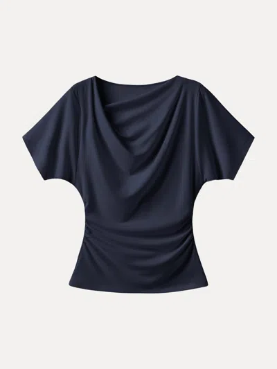 Oglmove Asymmetrical Cowl Neck Ruched Top In Black
