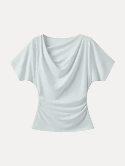 Oglmove Asymmetrical Cowl Neck Ruched Top In Blue