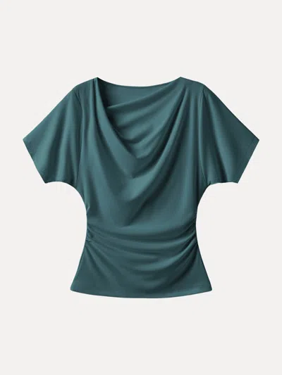 Asymmetrical Cowl Neck Ruched Top In Blue from OGLmove
