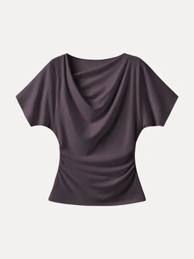 Oglmove Asymmetrical Cowl Neck Ruched Top In Burgundy