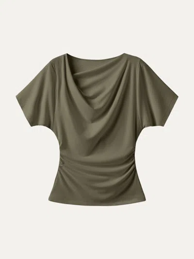 Oglmove Asymmetrical Cowl Neck Ruched Top In Green