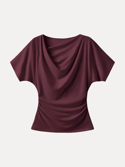 Oglmove Cooltouch Cowl Neck Flutter Sleeve Bra Top In Brown