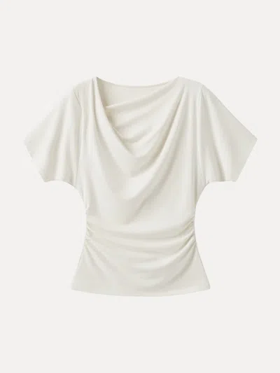 Oglmove Asymmetrical Cowl Neck Ruched Top In White