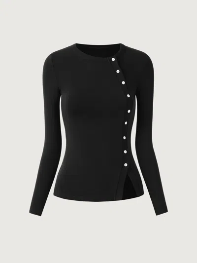 Oglmove Asymmetrical Placket Top In Black