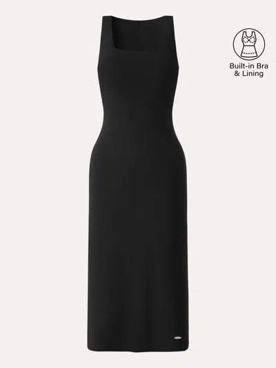 Oglmove Back Smoothing Bandless Square Neck Midi Bra Dress In Black
