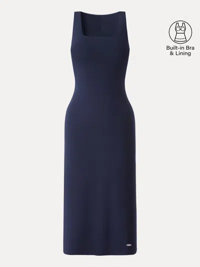 Oglmove Back Smoothing Bandless Square Neck Midi Bra Dress In Blue