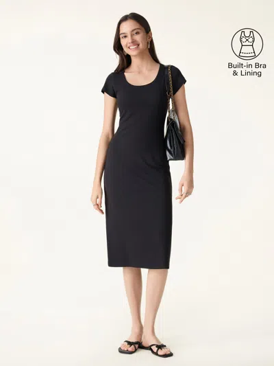 Oglmove Back Smoothing Cooling U-neck Midi Bra Dress In Black