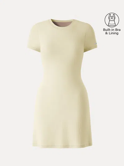 Oglmove Back Smoothing Everyday Cotton Short Sleeve Mini Bra Dress In Yellow