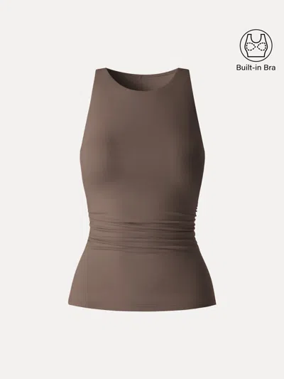 Oglmove Back Smoothing Ruched Sleeveless Bra Top In Brown