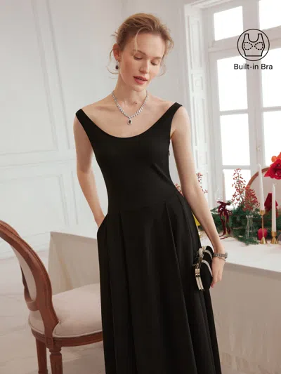 Oglmove Balletic Scoop Neck Midi Bra Dress With Pockets In Black