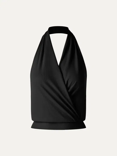 Oglmove Bamboo Blend Halter Neck Relaxed Top In Black