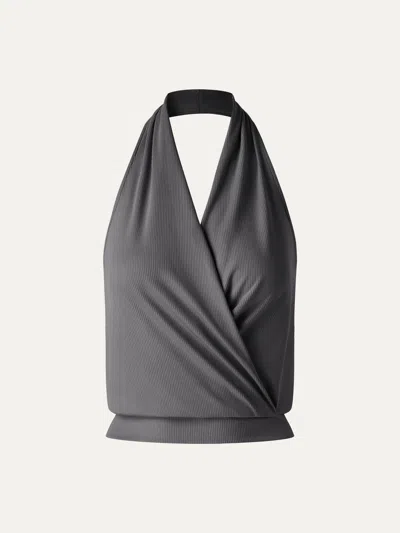 Oglmove Bamboo Blend Halter Neck Relaxed Top In Gray