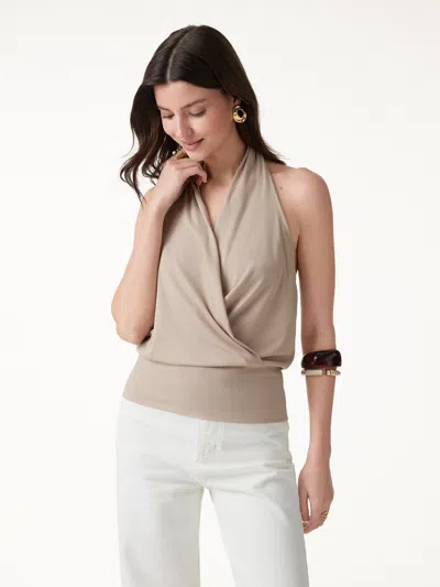 Oglmove Bamboo Blend Halter Neck Relaxed Top In Neutral